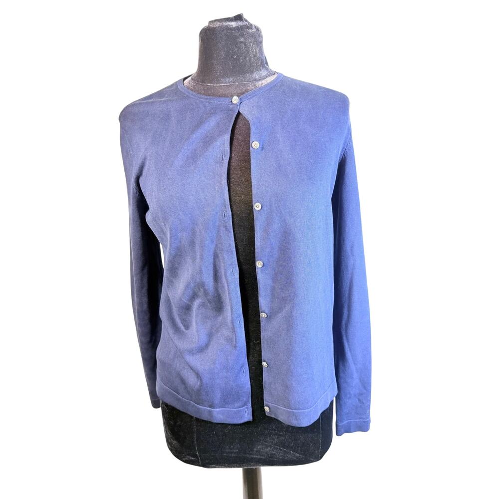 Lauren Ralph Lauren Silk Knit Cardigan Sweater Blue Slate Crewneck Women's L